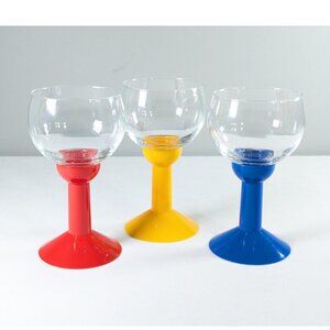 1980s Bodum Oktett White Wine Glasses: Primary Color Stemmed Set of 3